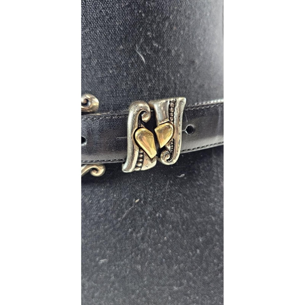Brighton 1996 Black Leather Heart Concho Belt Silver Gold Tone Western Boho L - Picture 3 of 6